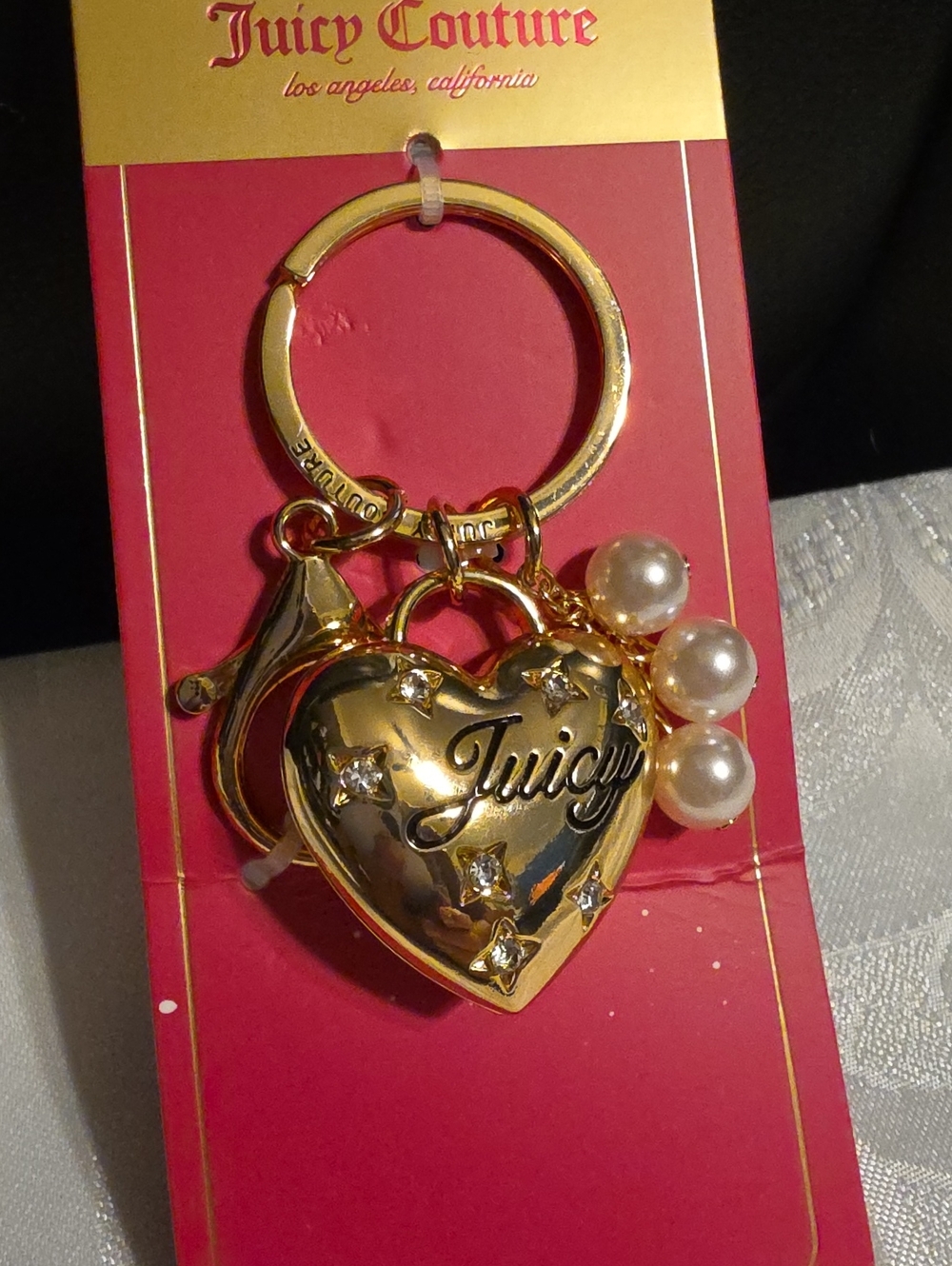 Juicy Couture Gold Heart Keychain with Pearl Accents - Picture 3 of 4